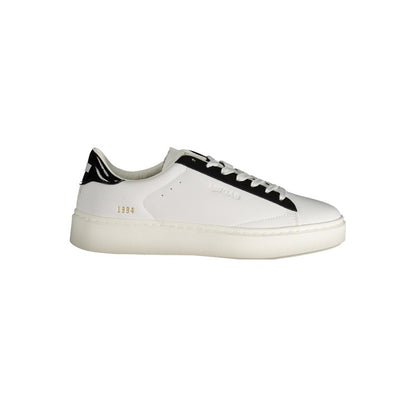Gas White Polyester Women Sneaker with black accents and logo print, sporty chic footwear for style and comfort.