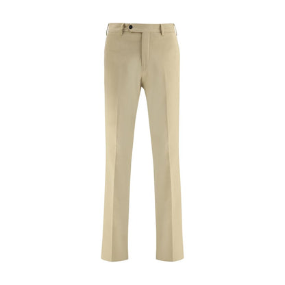 Germano Beige Cotton Chino Pants with mid-rise waist, front zipper and button, and multiple pockets, ideal for versatile wear, 100% cotton.
