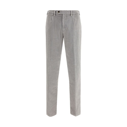 Germano Gray Cotton Casual Pants - elegant corduroy with straight cut, zipper, button, belt loops, and pockets for AW25 season.