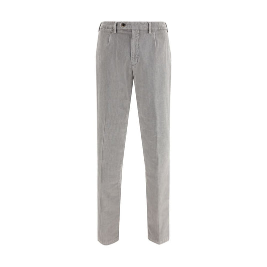 Germano Gray Cotton Casual Pants - elegant corduroy with straight cut, zipper, button, belt loops, and pockets for AW25 season.
