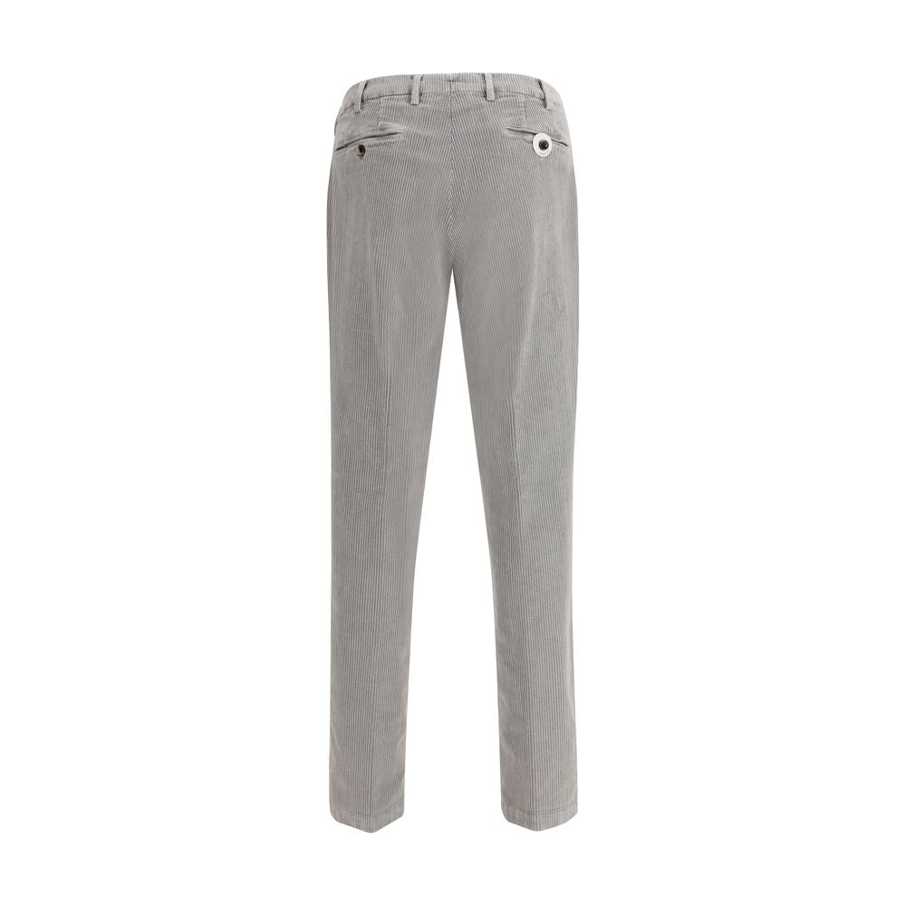 Germano Gray Cotton Casual Pants featuring straight cut, corduroy fabric, belt loops, zipper closure, and classic style for AW25.