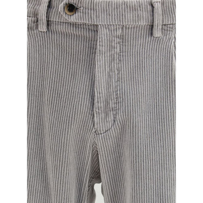 Germano Gray Cotton Casual Pants with corduroy texture, featuring button closure, belt loops, and classic fit for elegant style.