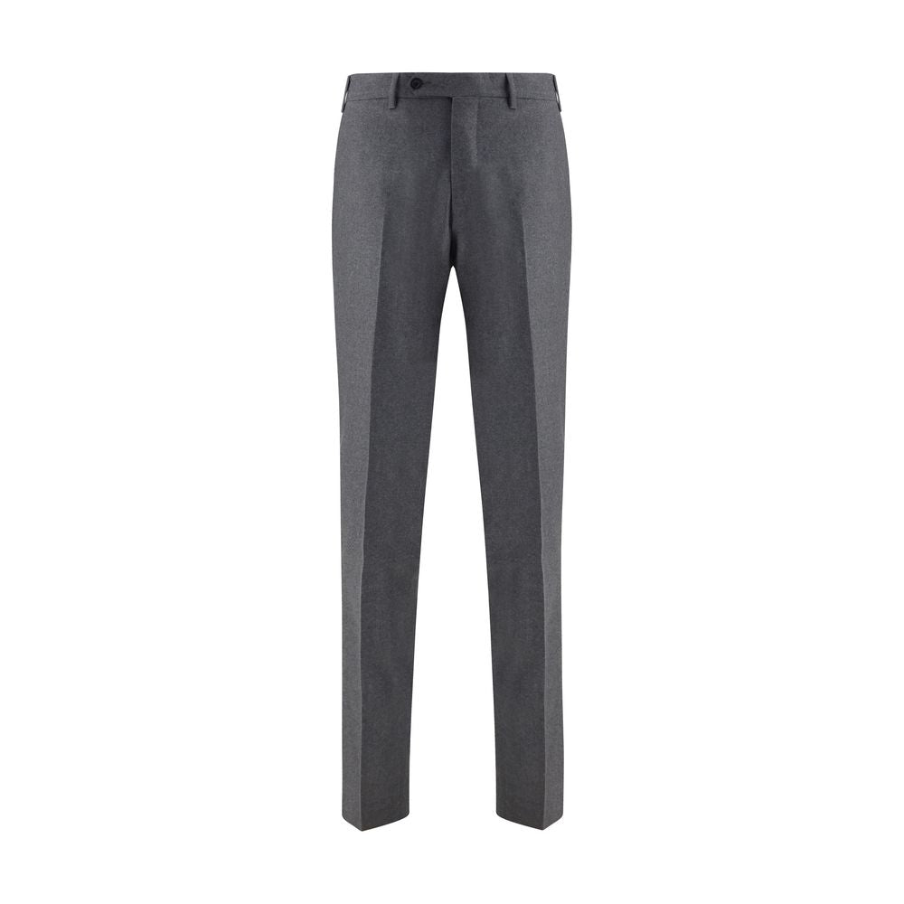 Germano Gray Fleece Wool Dress Pants with slim fit, straight pattern, and refined style for formal occasions.