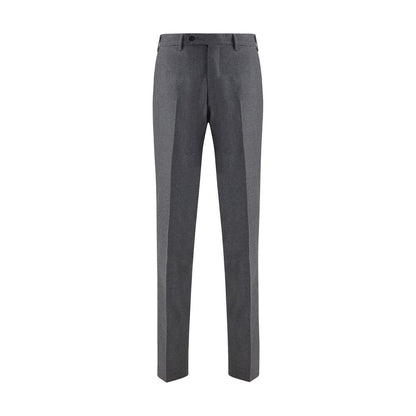 Germano Gray Fleece Wool Dress Pants with slim fit, straight pattern, and refined style for formal occasions.