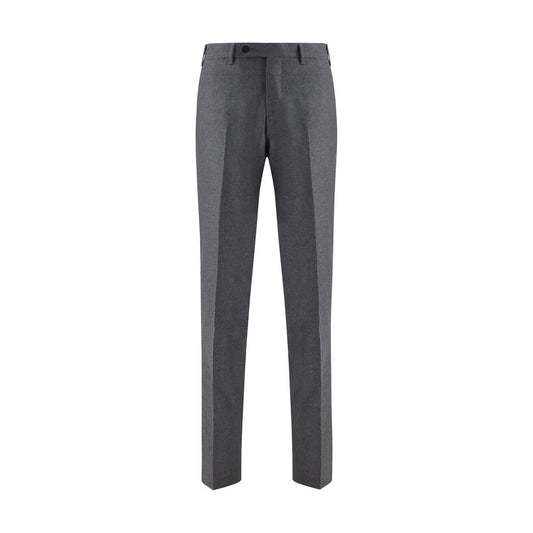 Germano Gray Fleece Wool Dress Pants with slim fit, front zipper, and button closure for formal wear.