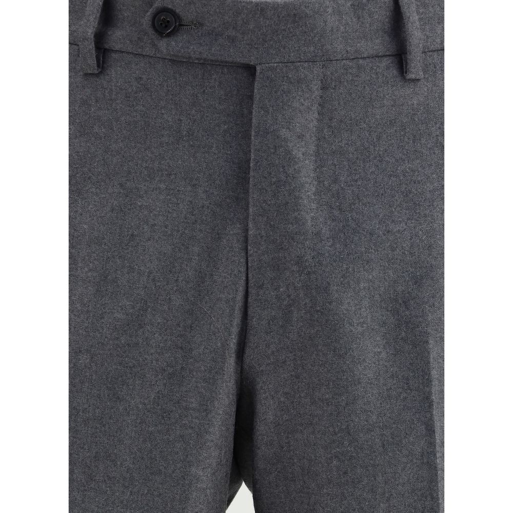 Germano Gray Fleece Wool Dress Pants with front zipper, button closure, and belt loops, crafted for formal occasions with refined style.