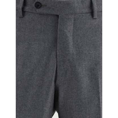 Germano Gray Fleece Wool Dress Pants with front zipper, button closure, and belt loops, crafted for formal occasions with refined style.