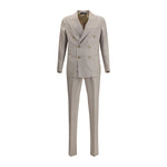 Gi Capri Virgin wool Suit double-breasted blazer and pants with peaked lapels and welt pockets, showcasing elegant and refined styling.