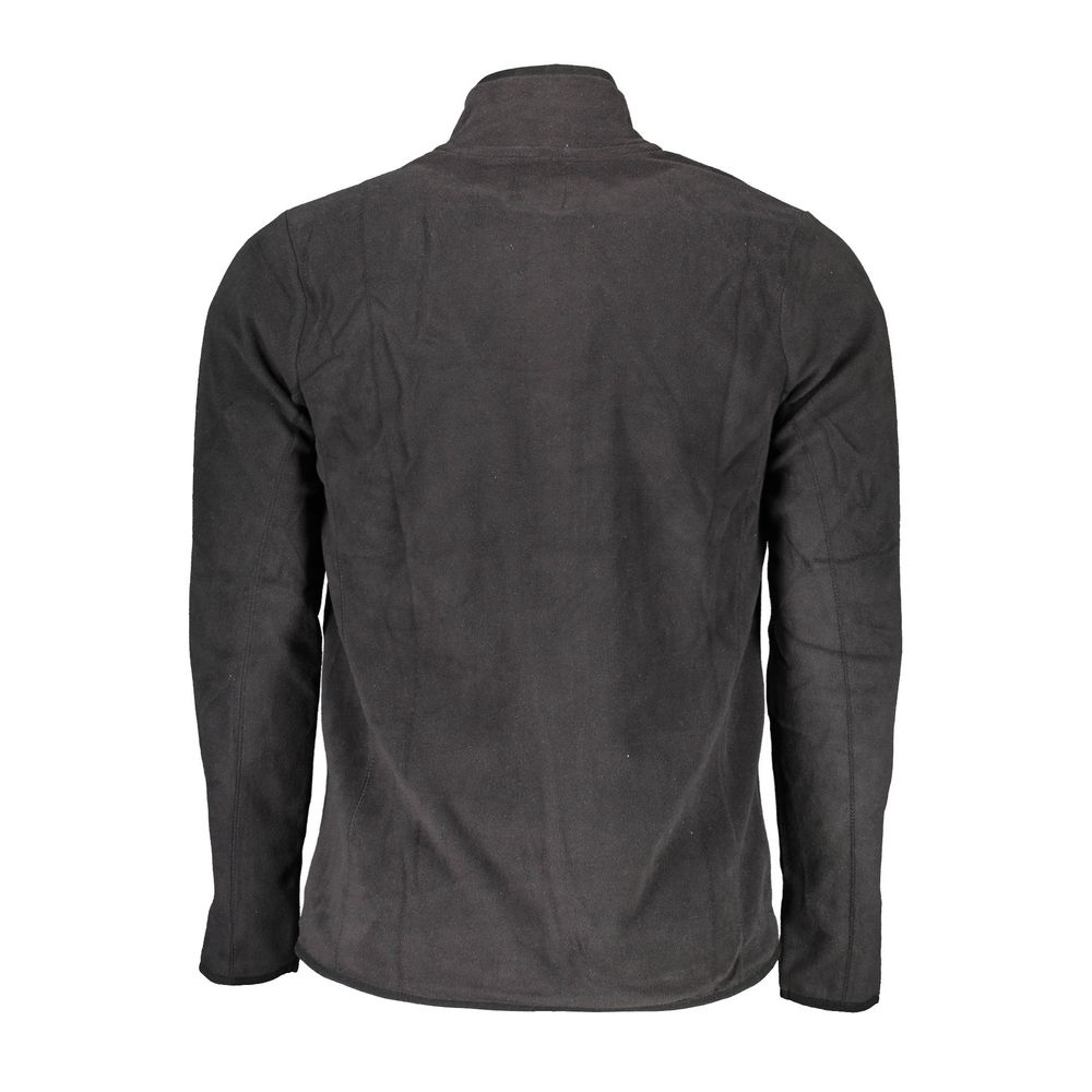 Back view of Gianmarco Venturi Black Polyester Sweatshirt, featuring long sleeves, two pockets, zip, embroidery, and logo.