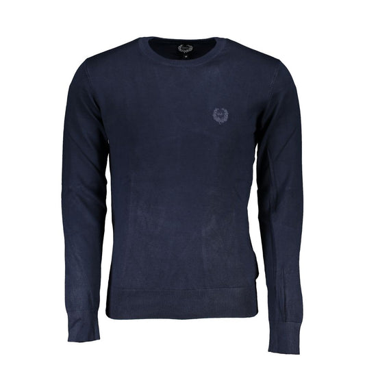 Gianmarco Venturi Blue Viscose Sweater with long sleeves, crew neck, and logo embroidery.