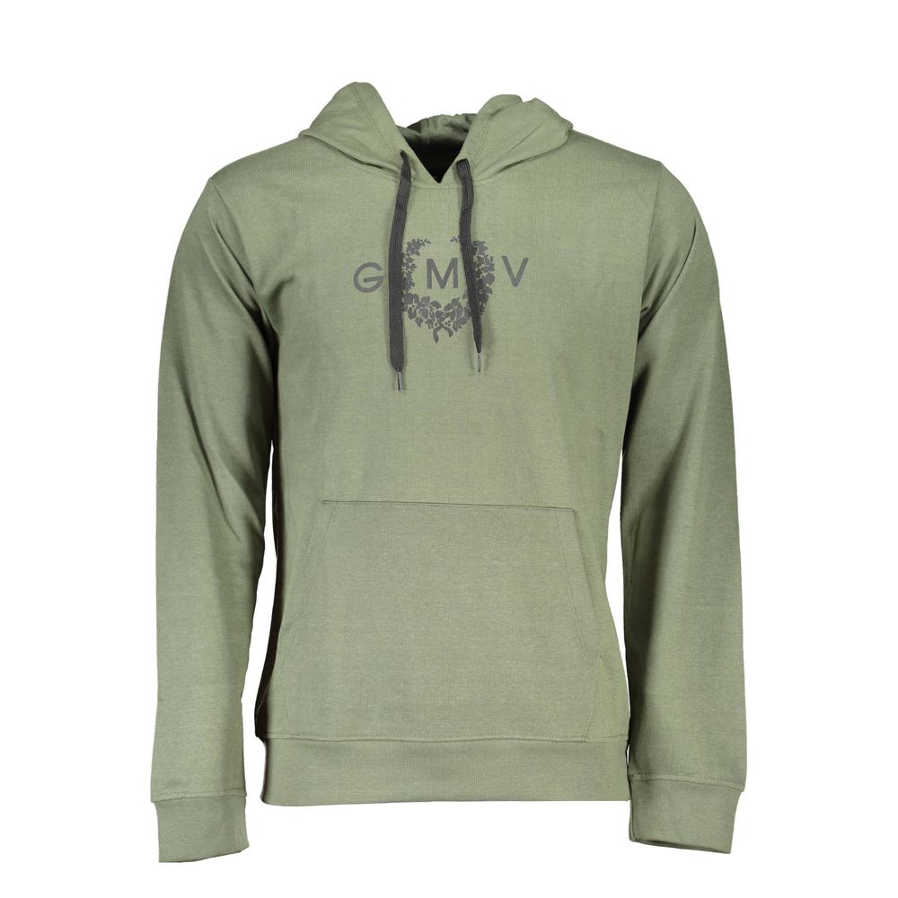 Gianmarco Venturi Green Cotton Sweatshirt with hood, long sleeves, central pocket, printed logo design.