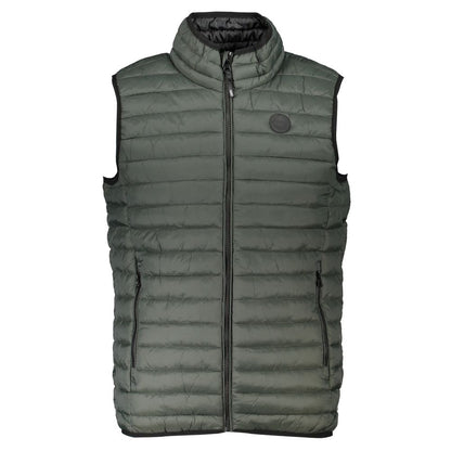 Gianmarco Venturi Green Polyamide Sleeveless Jacket with zip closure and logo, featuring two external pockets.
