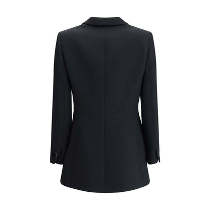 Back view of Giorgio Armani Black Polyester Blazer with notched lapels and single-button closure, elegant for formal occasions, AW25.