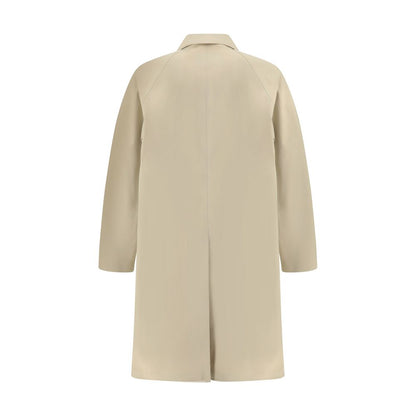 Givenchy Beige Cotton Trench Coat back view showcasing waterproof fabric and classic style with collar, straight cut, and back slit.