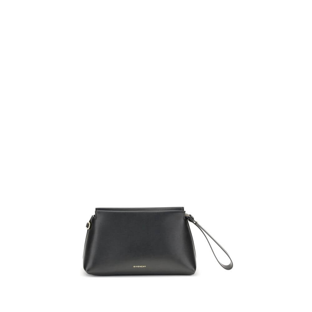 Givenchy Black Calf Leather Bos Taurus Clutch Bag with gold-tone details and leather strap.