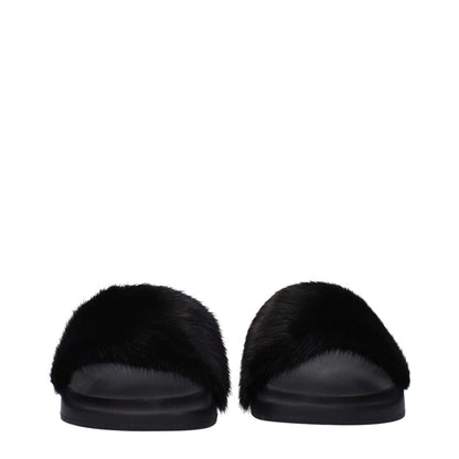 Givenchy Black Cotton Slippers with open toe and flat rubber sole, featuring side logo design.