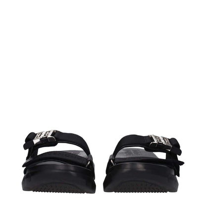Givenchy Black Fabric Slippers with silver clips closure and open toe design, featuring a 4 cm mid heel and rubber sole.