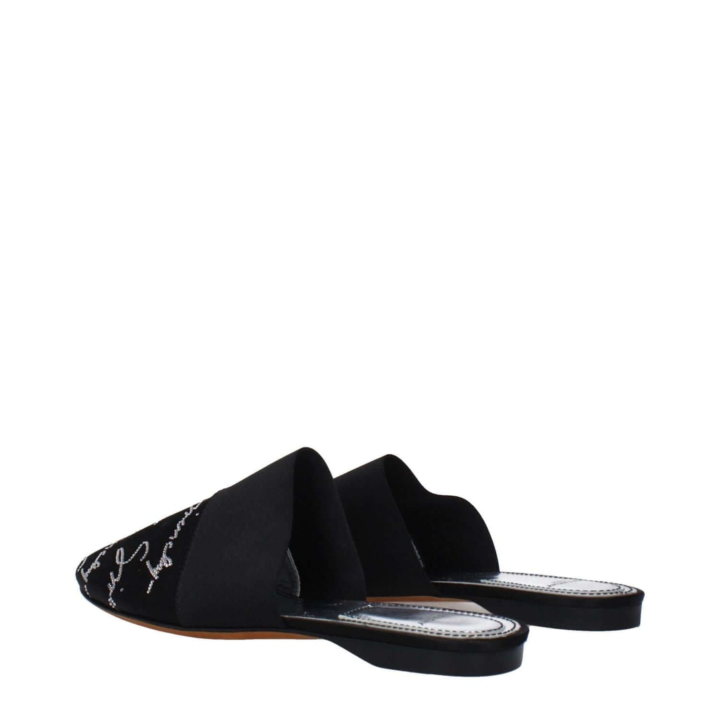 Givenchy Black Satin Slippers with logo front detail, casual round toe design, and leather sole, perfect for a stylish look.