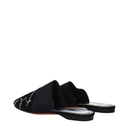 Givenchy Black Satin Slippers with logo front detail, casual round toe design, and leather sole, perfect for a stylish look.