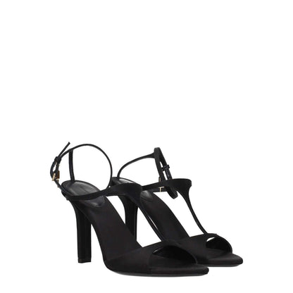 Givenchy Black Satin Stiletto Heel Sandals with buckle closure and logo, featuring a 9.5 cm heel and open toe design, made of satin and leather.