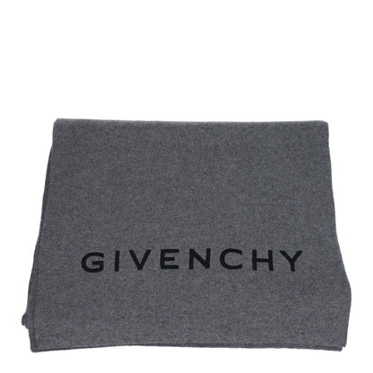 Alt Tag: Givenchy Gray Wool Scarf with logo, casual style, 70% wool and 30% cashmere blend, featuring wolf grey color, MPN BP007RP0H7097.