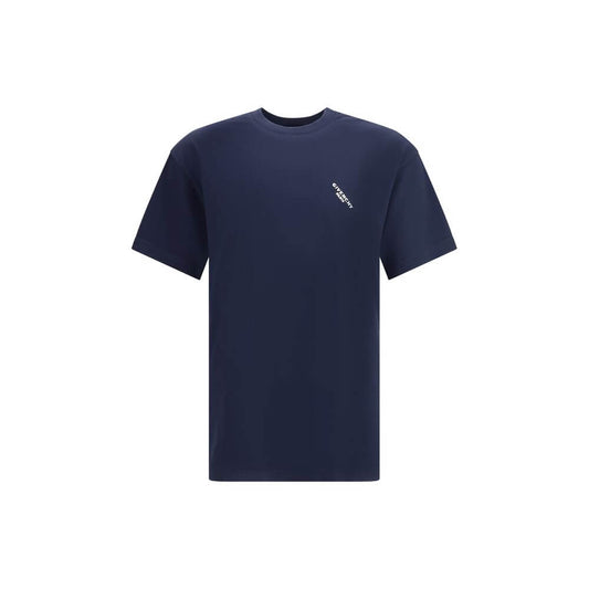 Navy Givenchy Logo T-Shirt with angled logo and ribbed crew neck, made from 100% cotton, showcasing contemporary style and comfort. Made in Portugal.