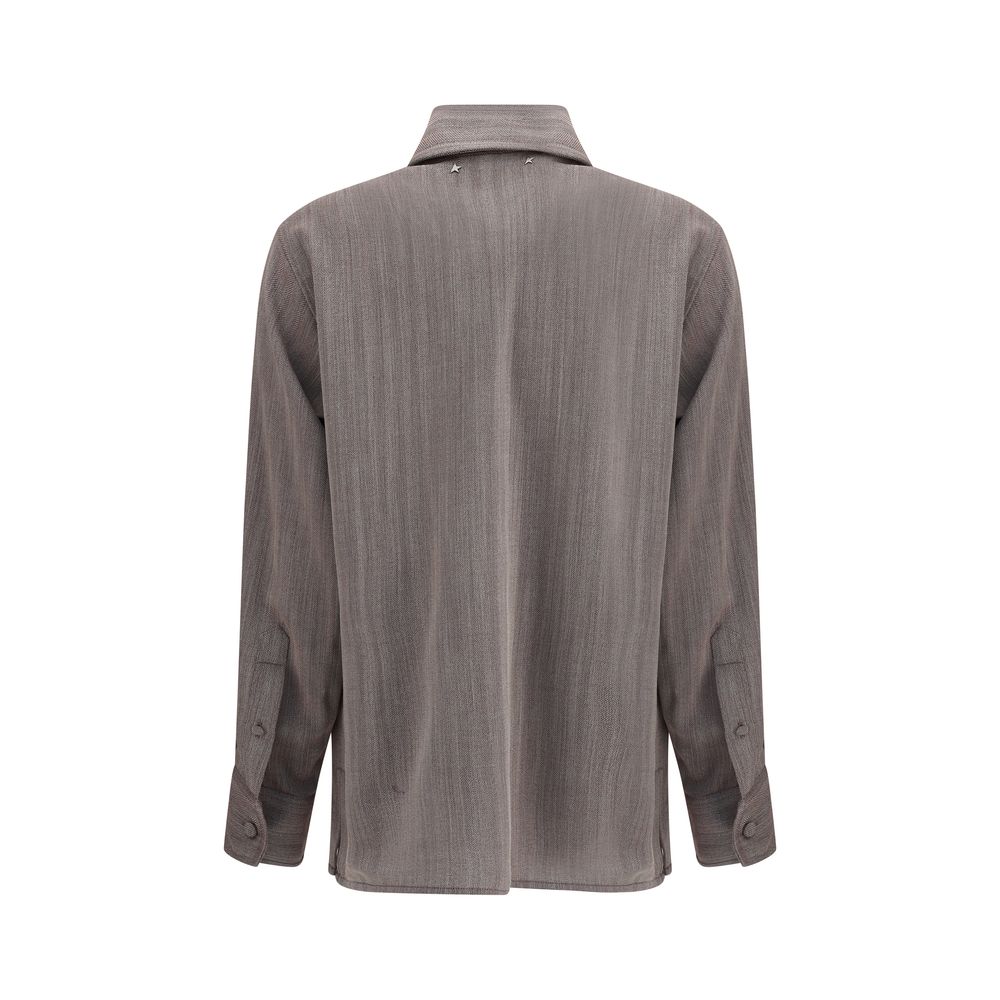 Back view of Golden Goose Brown Fleece Wool Dress Shirt with mélange pattern and adjustable button cuffs.