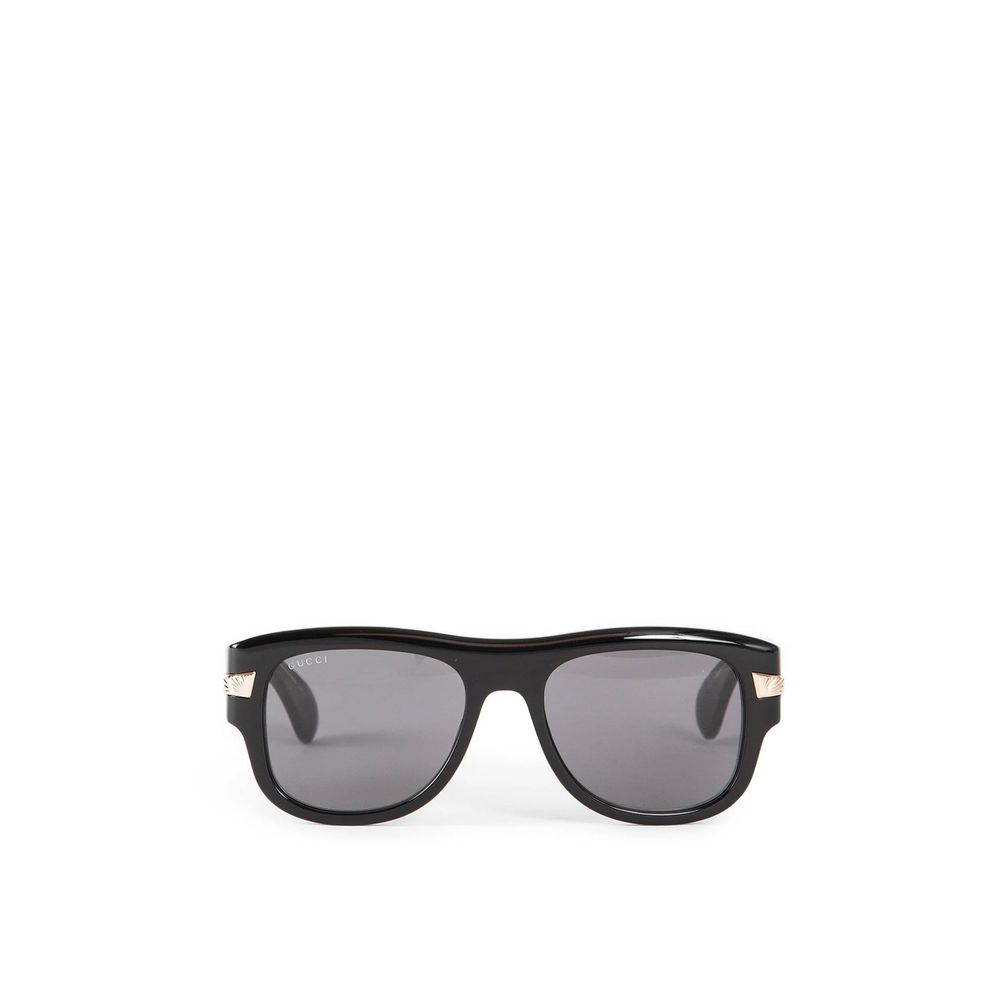 Gucci Black Acetate Sunglasses with shiny acetate frame, 100% UVA/UVB protection, made in Japan, designed for men.