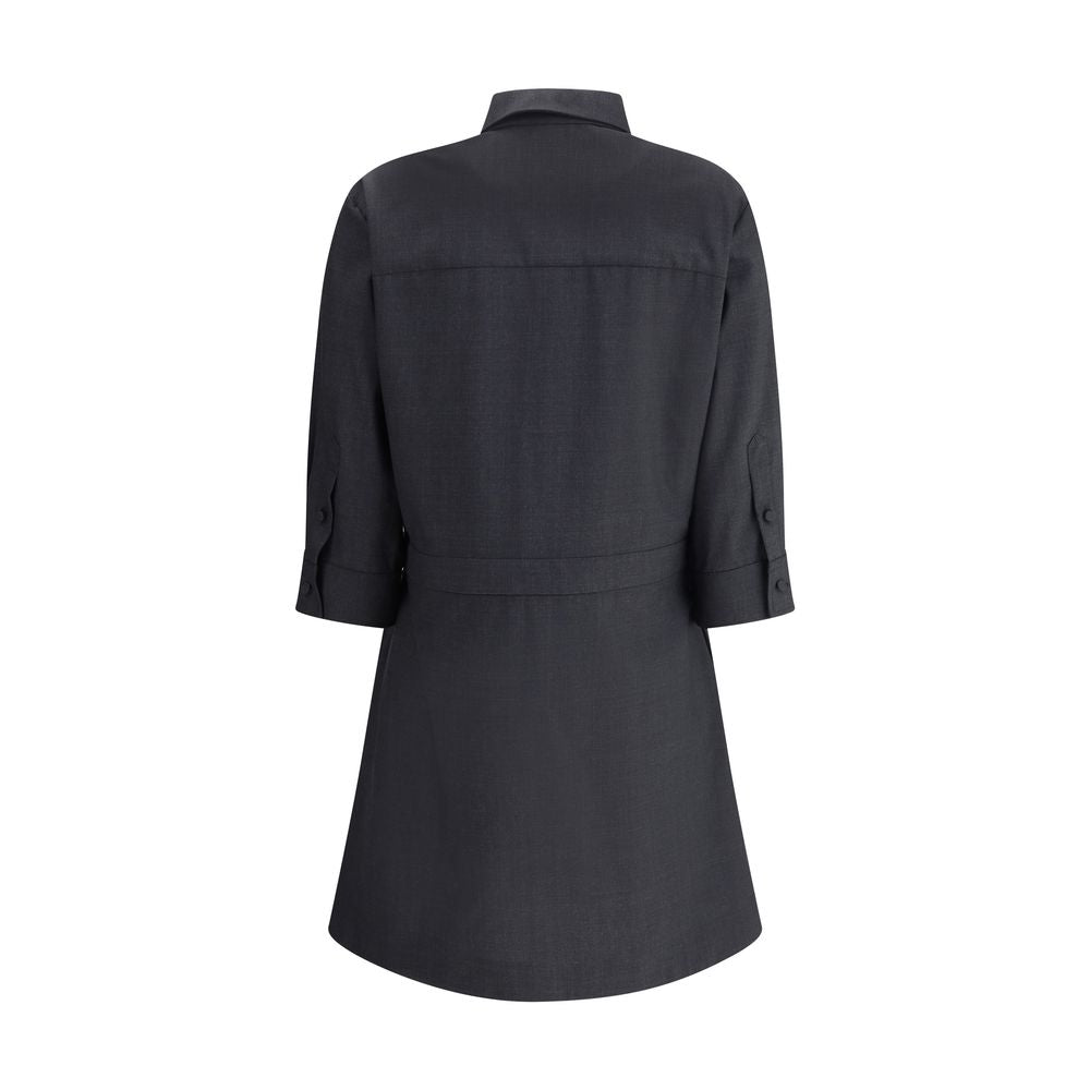 Back view of Gucci Gray Wool Casual Dress with classic collar and three-quarter buttoned sleeves. Elegant and versatile chemisier style.