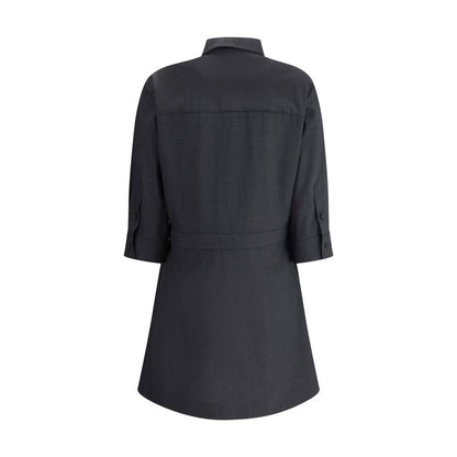 Back view of Gucci Gray Wool Casual Dress with classic collar and three-quarter buttoned sleeves. Elegant and versatile chemisier style.