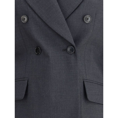 Gucci Gray Wool Clothing: double-breasted blazer with spear lapels and flap pockets, classic and bold in style.