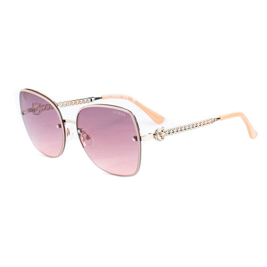 Guess Gold Metal Sunglasses with purple lenses and red temples, unisex, model GU52135632Z, 56/15/140mm, elegant golden finish.