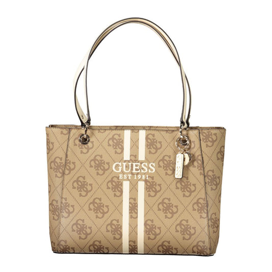 Stylish Guess Jeans Beige Polyethylene Women Handbag with logo design and spacious compartments