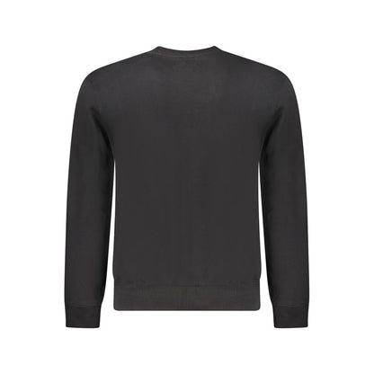Rear view of Guess Jeans Black Cotton Men Sweater featuring long sleeves and cozy brushed texture, showcasing bold fashion-forward design.