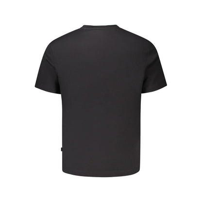 Back view of Guess Jeans Black Cotton T-Shirt, short sleeve, crew neck, organic cotton, featuring logo print, regular fit.