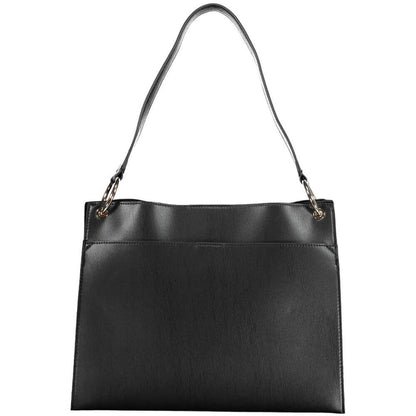 Guess Jeans Black Polyethylene Handbag with shoulder handle, external pockets, internal pocket, contrasting details, and logo.
