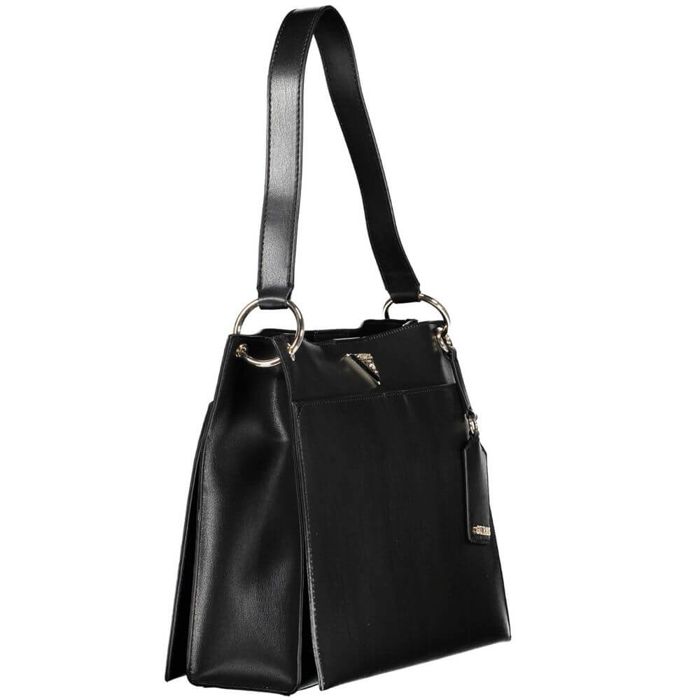 Guess Jeans Black Polyethylene Handbag with shoulder handle, external pockets, internal pocket, snap closure and logo detail