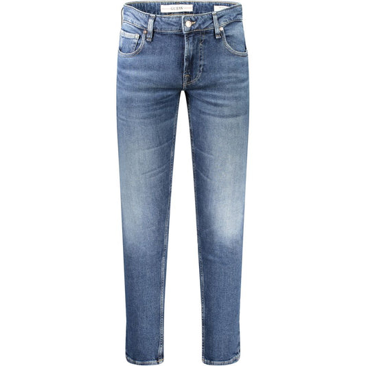 Guess Jeans Blue Cotton Jeans Denim with skinny fit, 5 pockets, washed effect, button and zip closure, featuring recycled cotton.