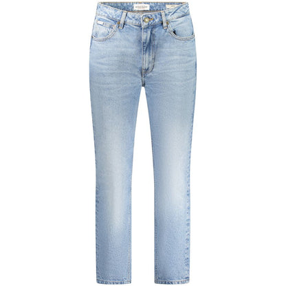 Guess Jeans Blue Cotton Women's Jean with washed effect and sleek button closure.