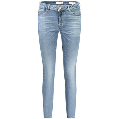 Guess Jeans Blue Recycled Cotton Women Jeans with five-pocket design and washed effect, eco-friendly fashion.