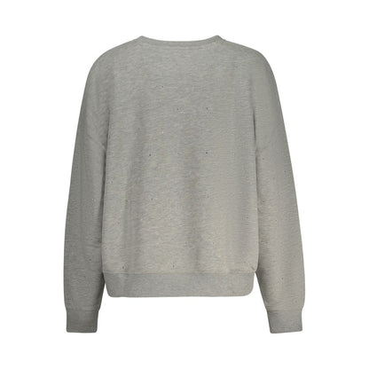 Back view of Guess Jeans Gray Cotton Women Sweater with long sleeves and rhinestone detail, showcasing the luxurious casual style.