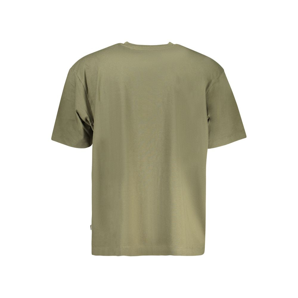Back view of Guess Jeans Green Cotton Men T-Shirt with short sleeves and crew neck, showcasing its modern oversized fit.
