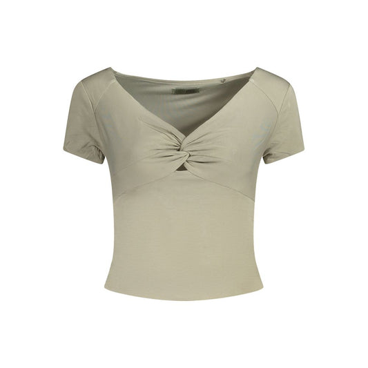 Guess Jeans Green Modal Women Top with short sleeves and sweet neckline, featuring iconic Guess logo and contrasting details for stylish allure.