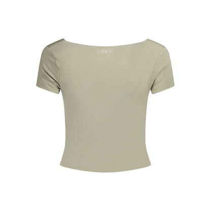 Guess Jeans Green Modal Women Top with short sleeves and sweet neckline, featuring iconic logo. Perfect blend of comfort and style.