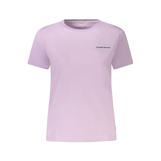 Guess Jeans Purple Cotton Women T-Shirt with crew neck and short sleeves, featuring the iconic Guess logo on the front.