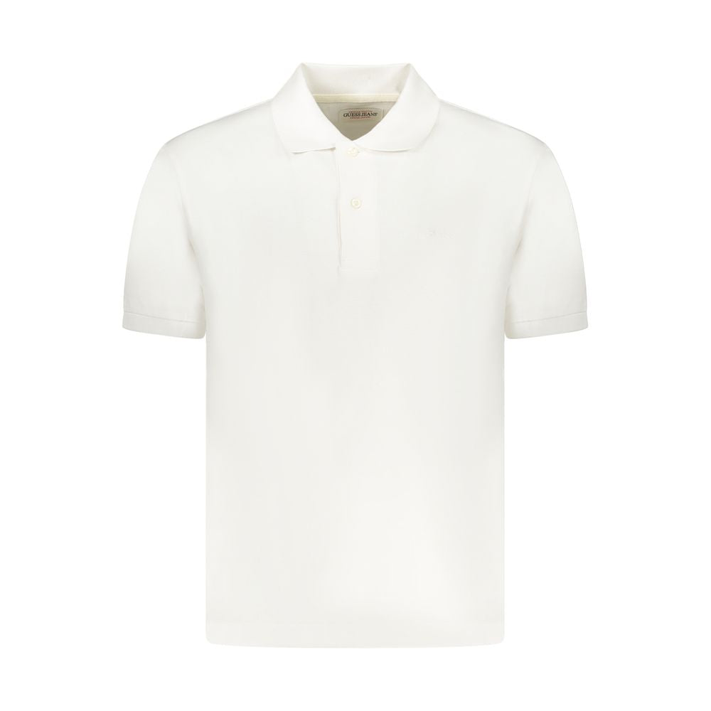 Guess Jeans White Cotton Men Polo Shirt - sleek short-sleeve, two-button placket, iconic Guess embroidery, luxury casual wear, 100% cotton