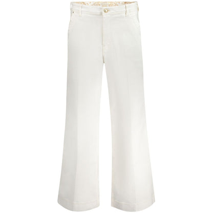 Guess Jeans White Cotton Women Jeans with relaxed high fit, button-and-zip fly, and Guess logo detailing, perfect for casual style.