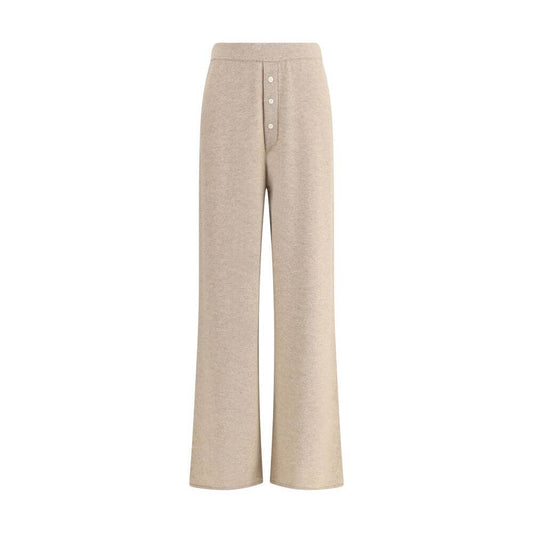Guest in Residence Beige Cashmere Casual Pants - luxurious straight leg style with button detail, perfect for comfortable elegance.