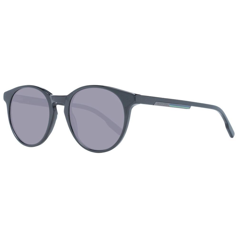 Hackett Black Men Sunglass with black acetate frame and grey plastic lenses, offering 100% UVA & UVB protection, round style, full-rim design.