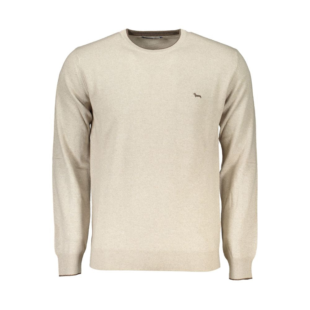 Harmont & Blaine Beige Crew Neck Luxury Sweater with Embroidery, showcasing premium comfort and style with signature logo detail.